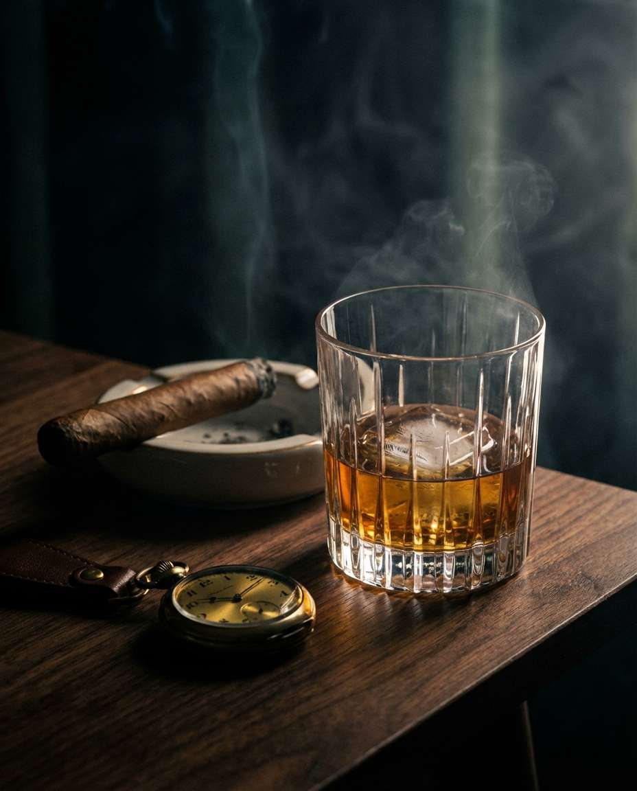 whiskey and cigar mood photo