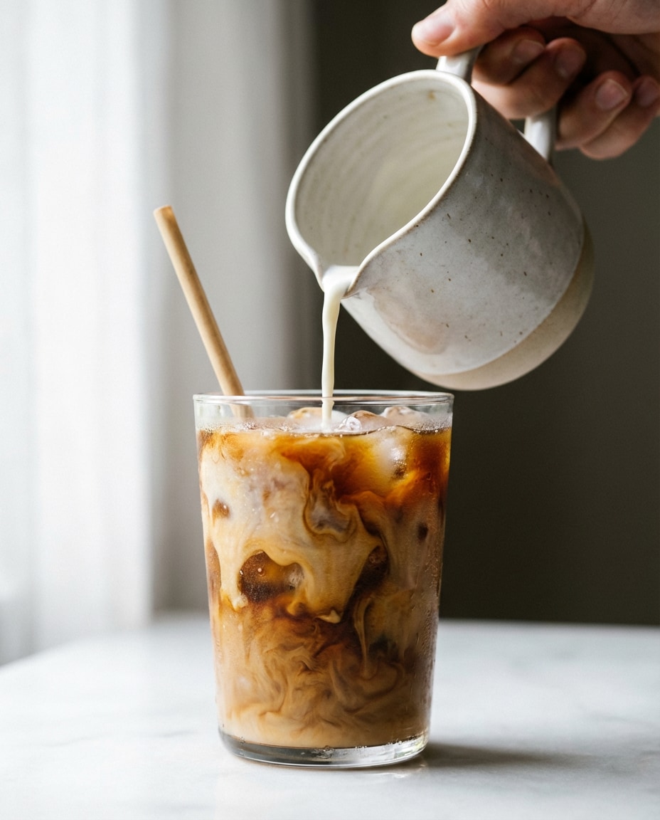 pouring milk into coffee photo