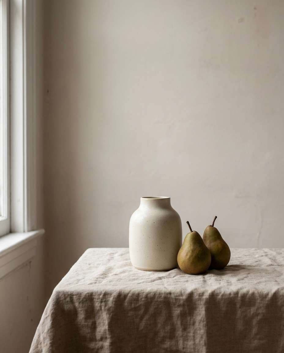 ceramic vase and pears photo