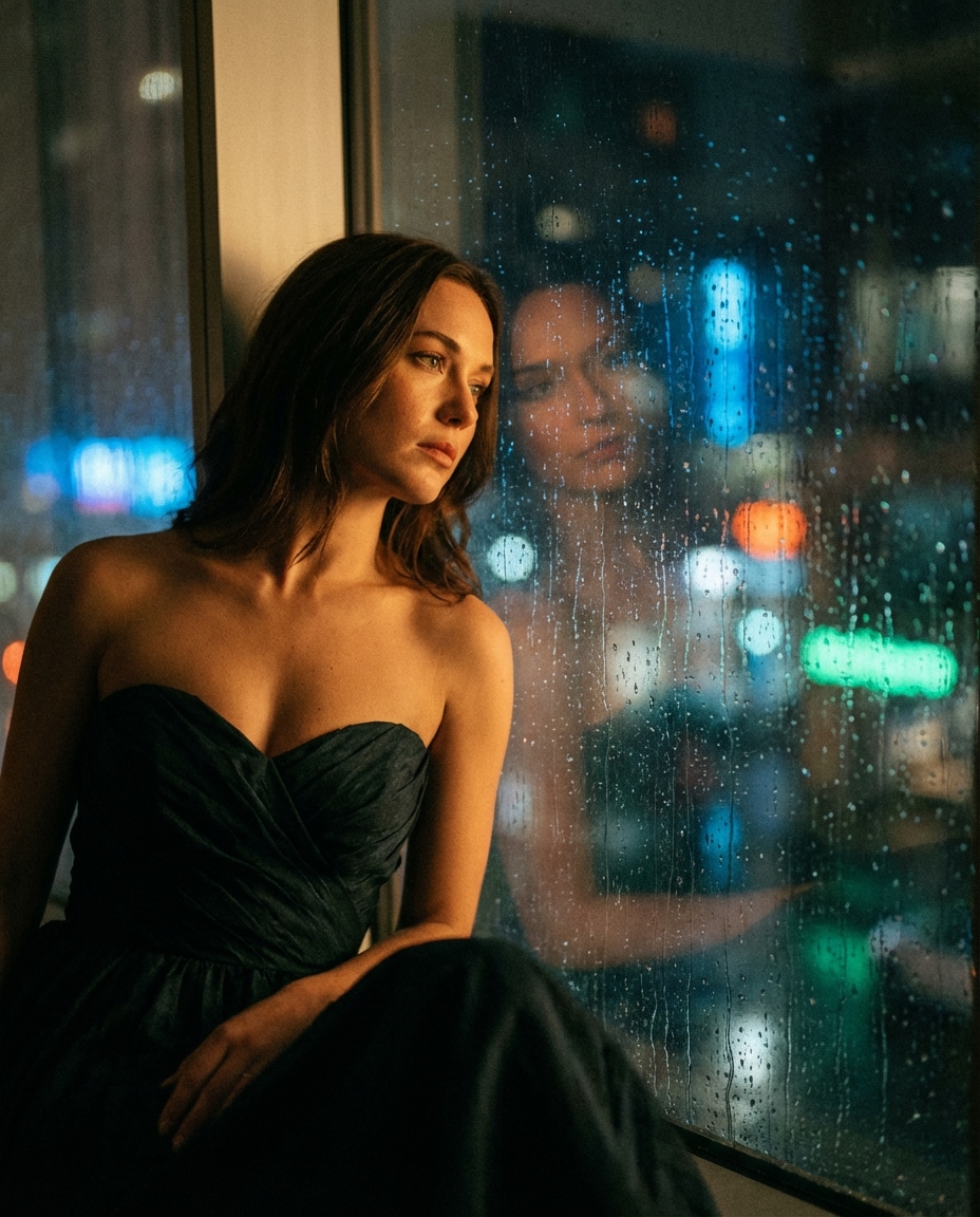 rainy window reflection photo