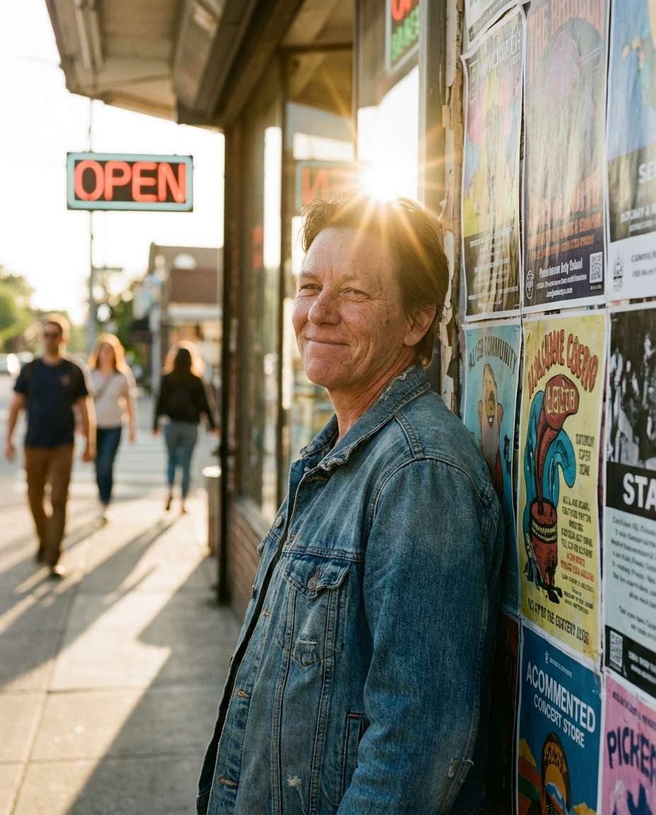 golden hour corner store photo