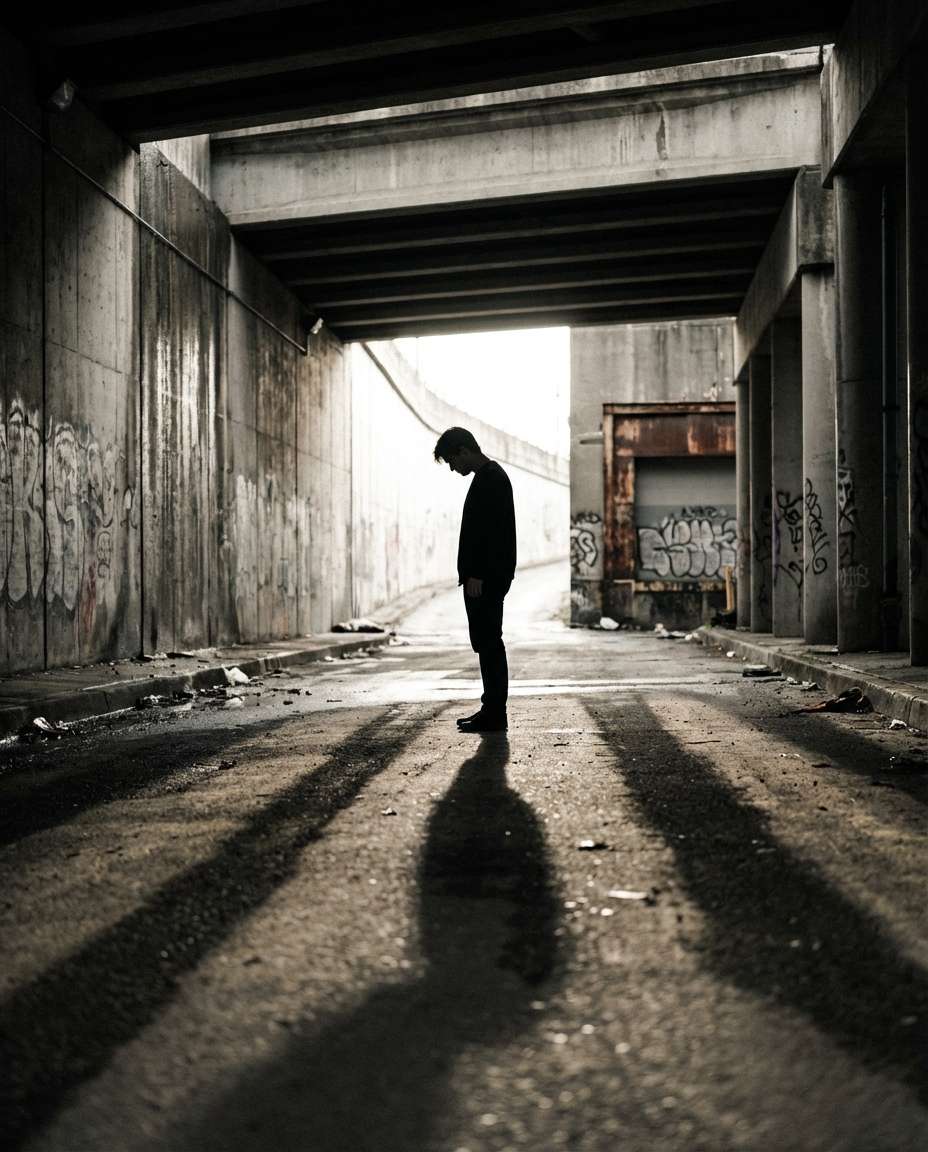 silhouette under overpass photo