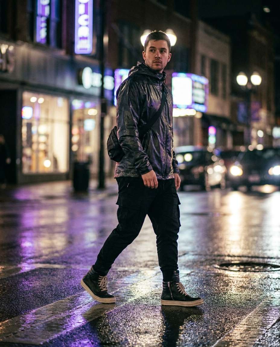 night neon crosswalk photo