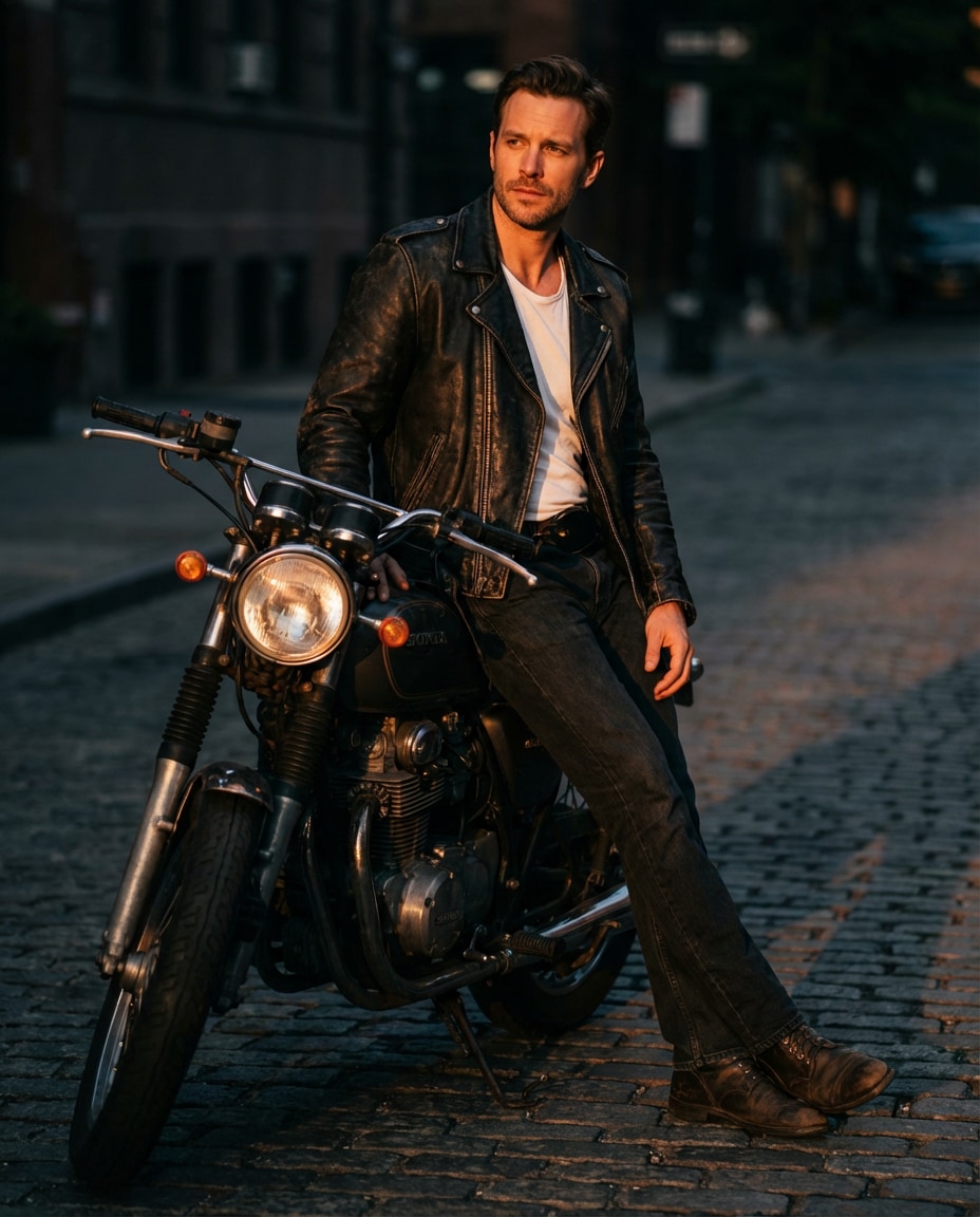 black leather street photo