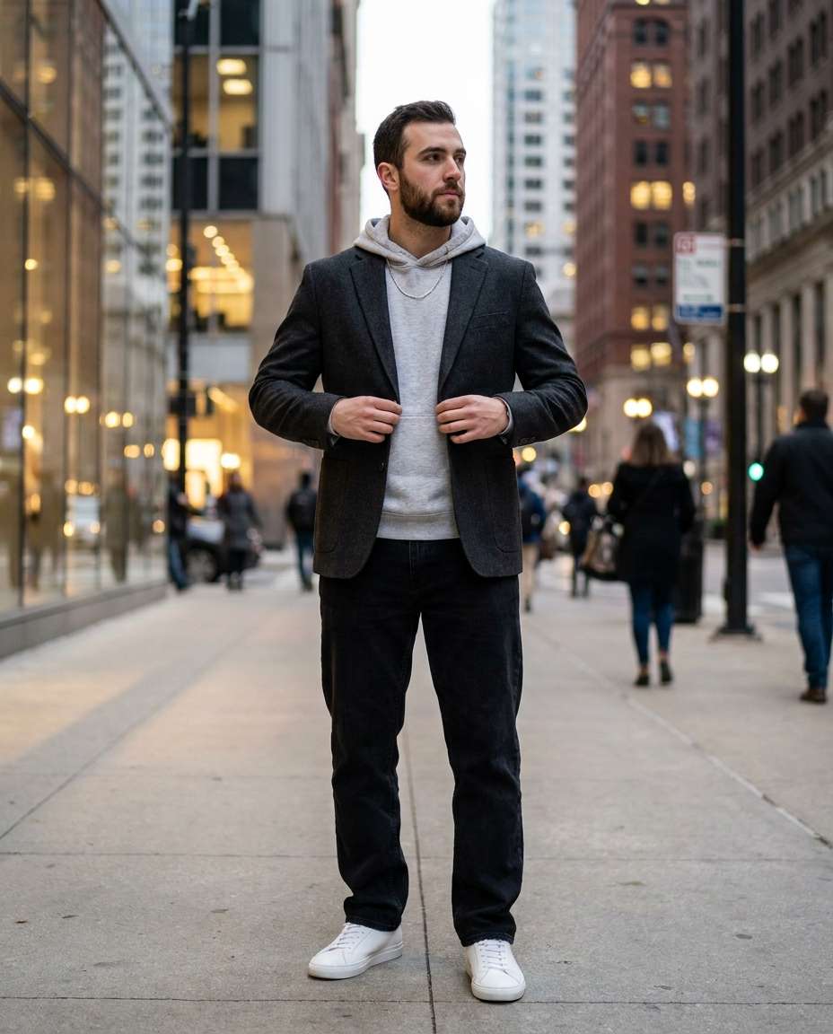 hoodie under blazer photo