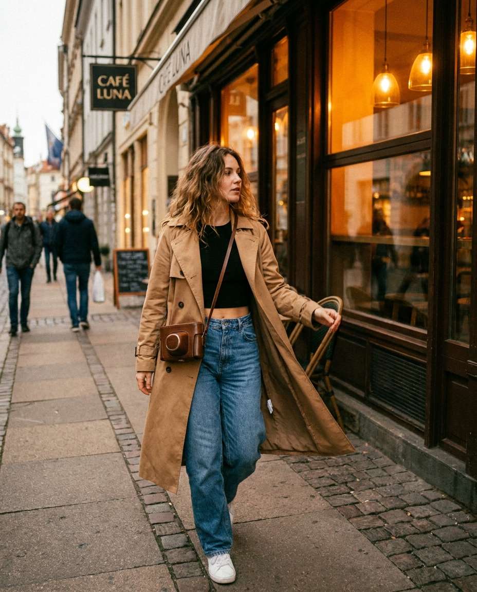 trench and sneakers photo