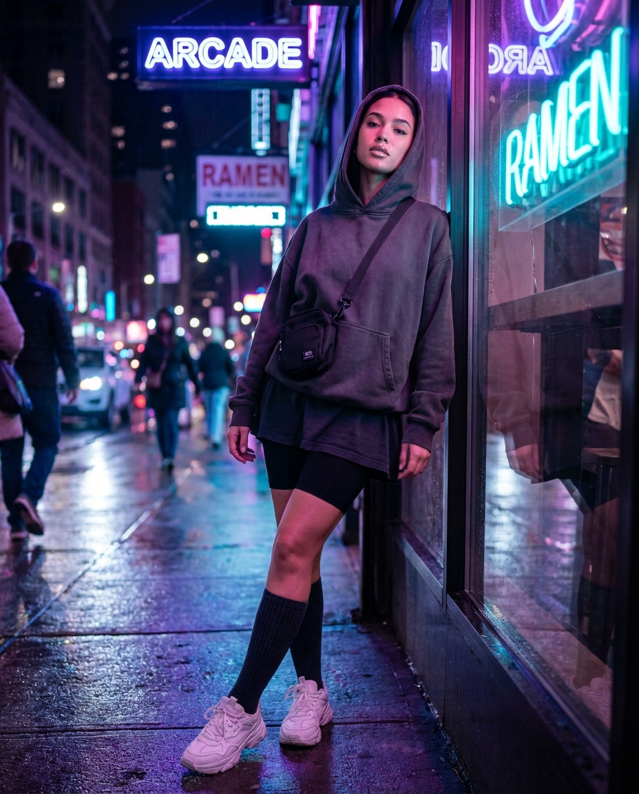 oversized hoodie night photo