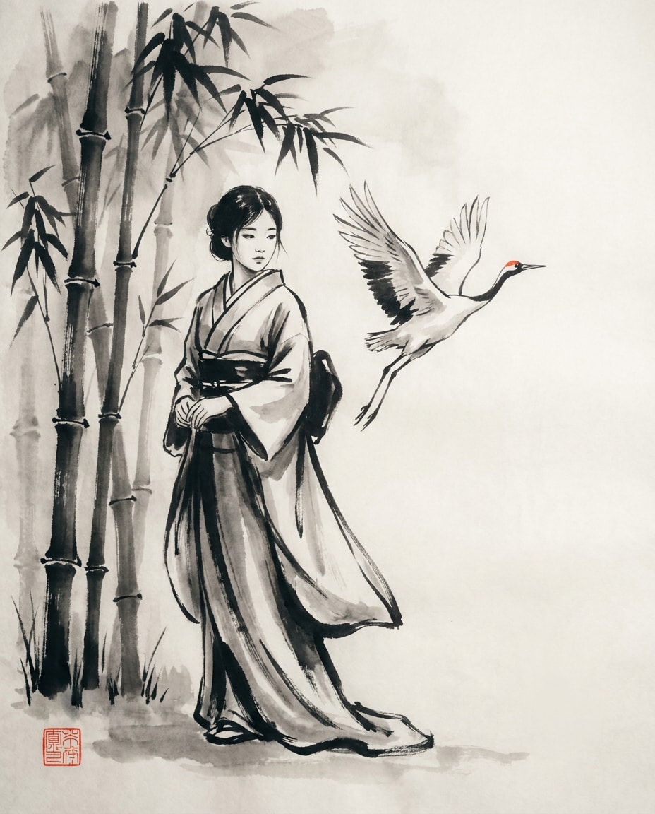 bamboo and crane poise photo
