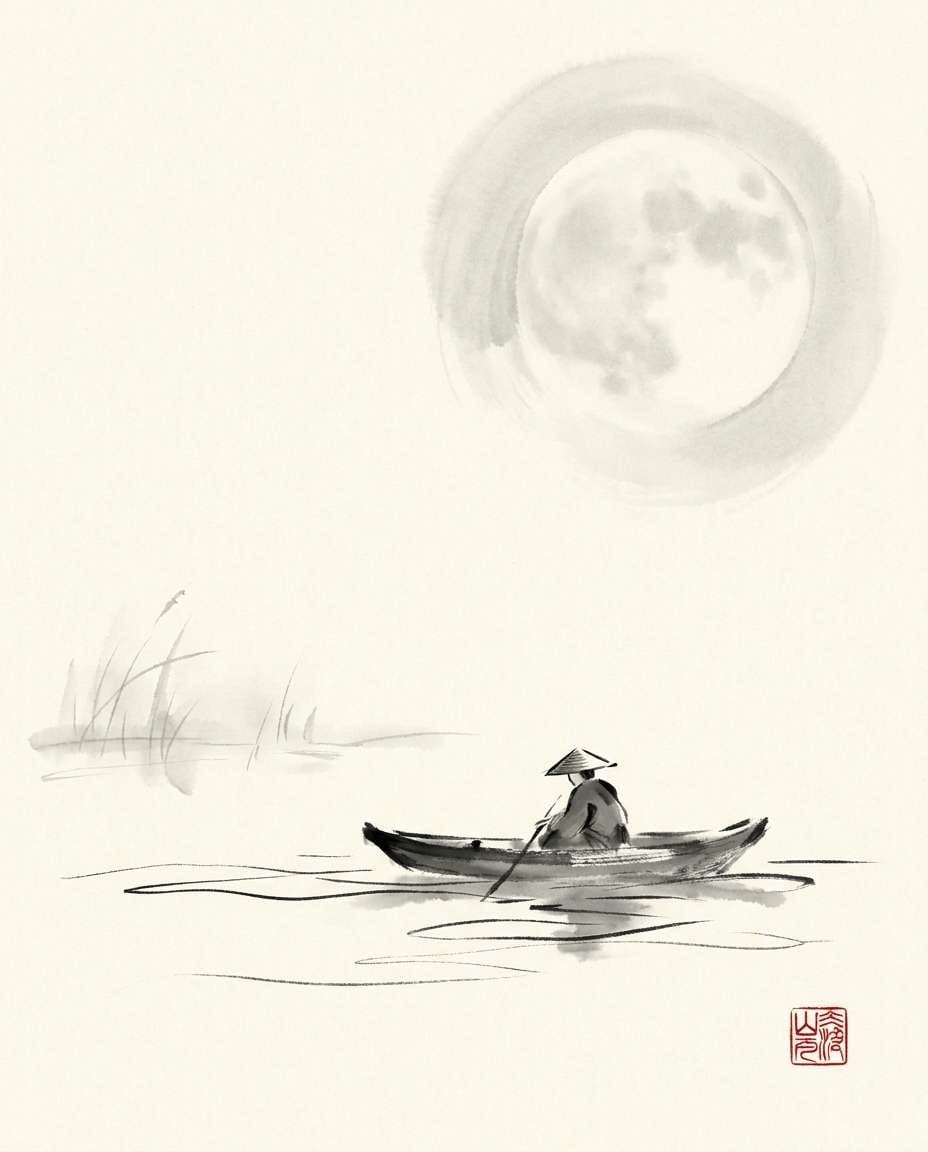 moonlit boat silhouette photo
