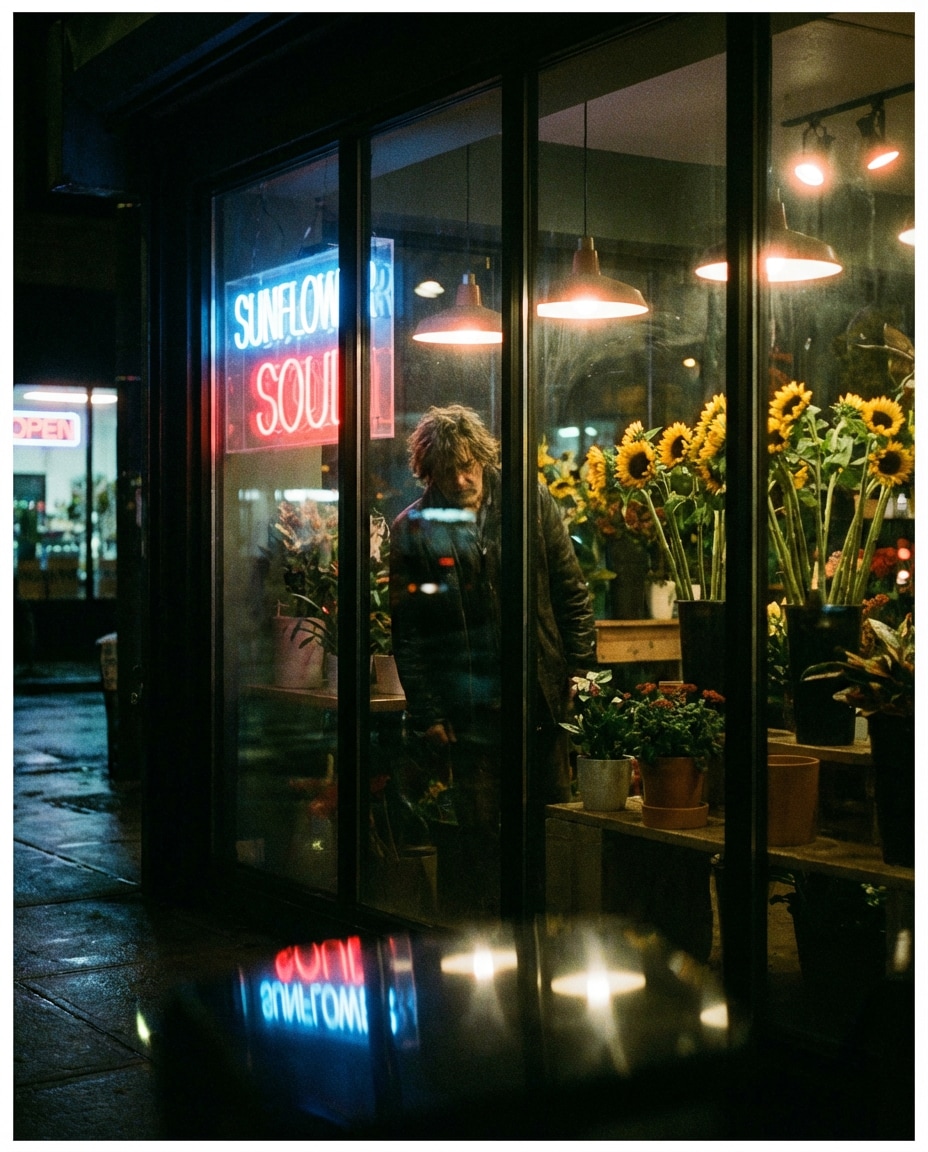 neon night sunflowers photo