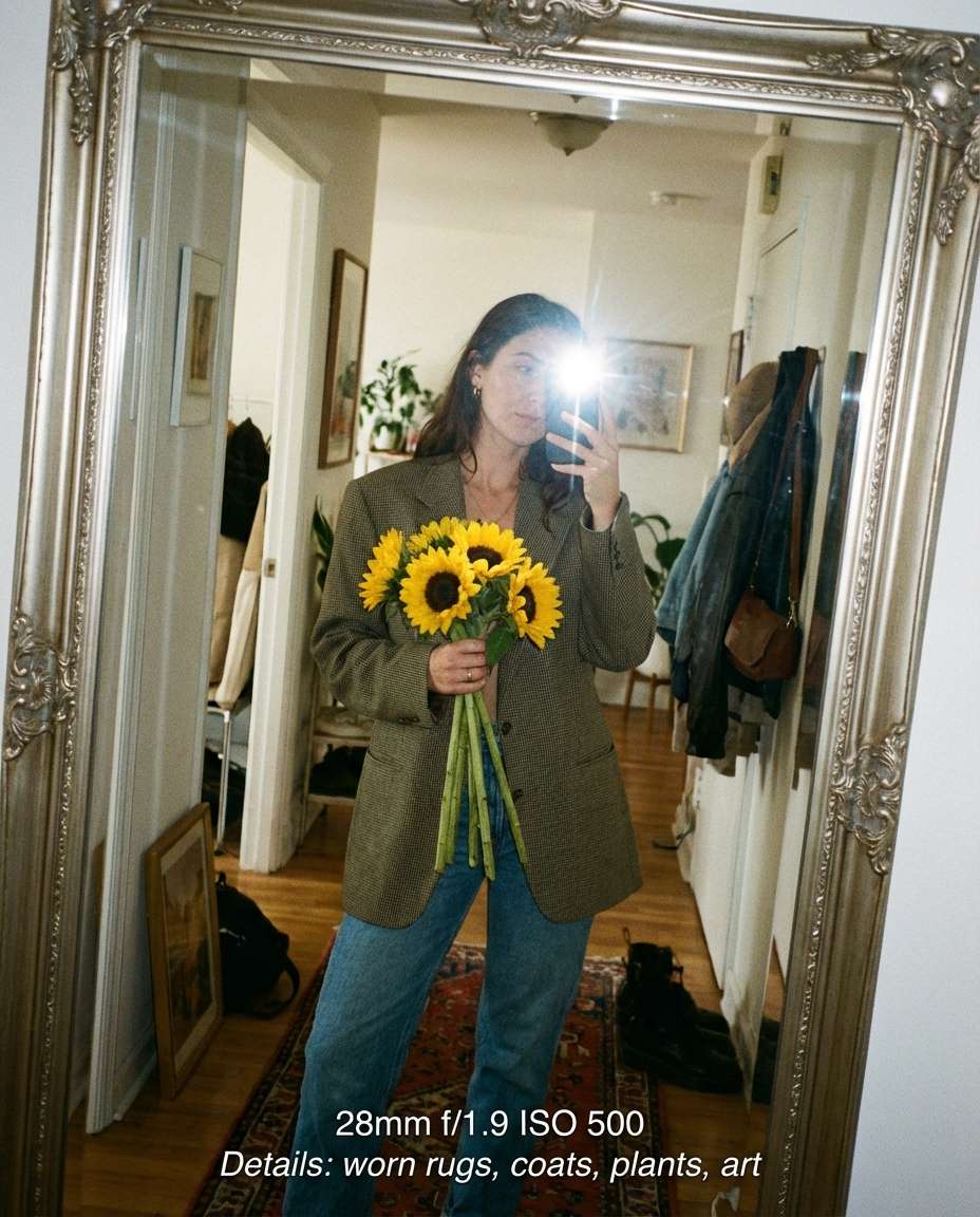 mirror selfie bouquet photo
