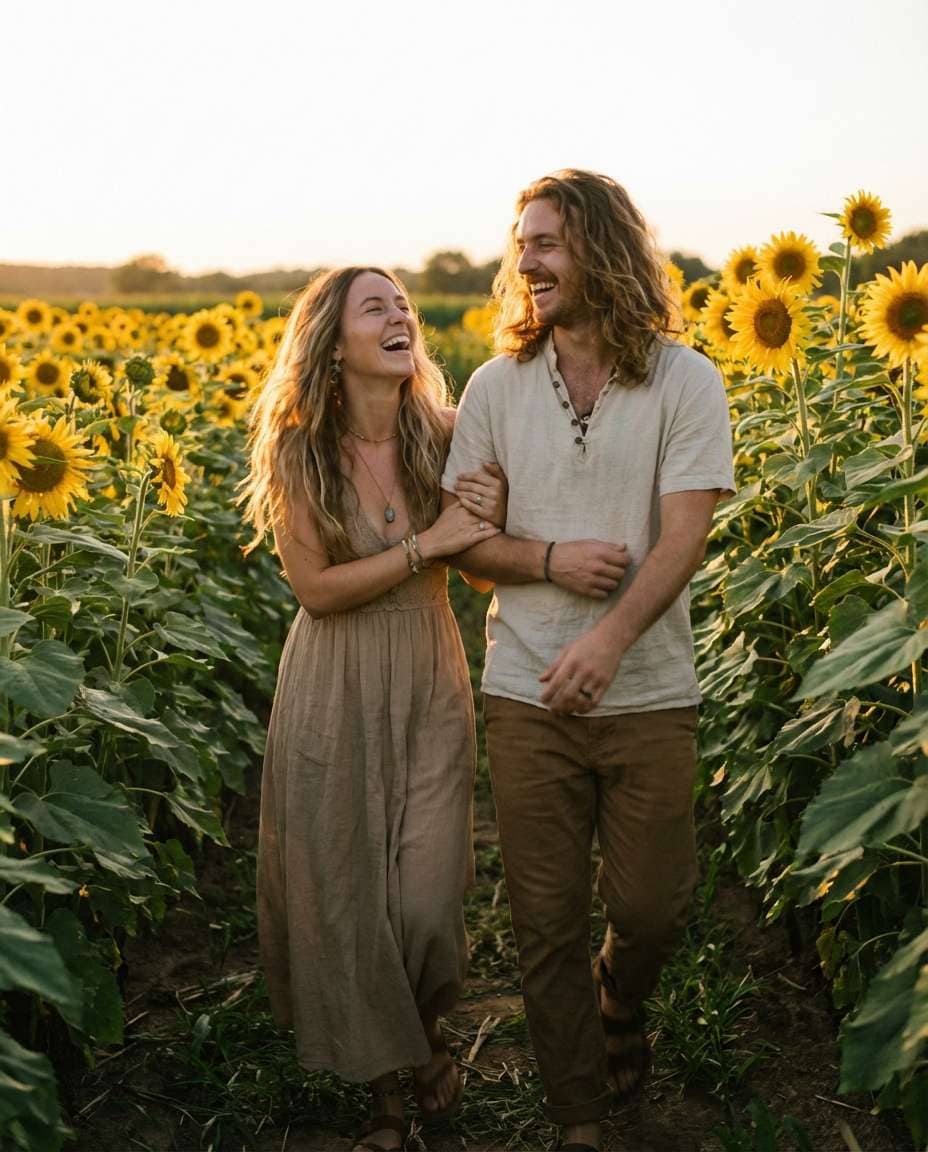 couple field laugh photo
