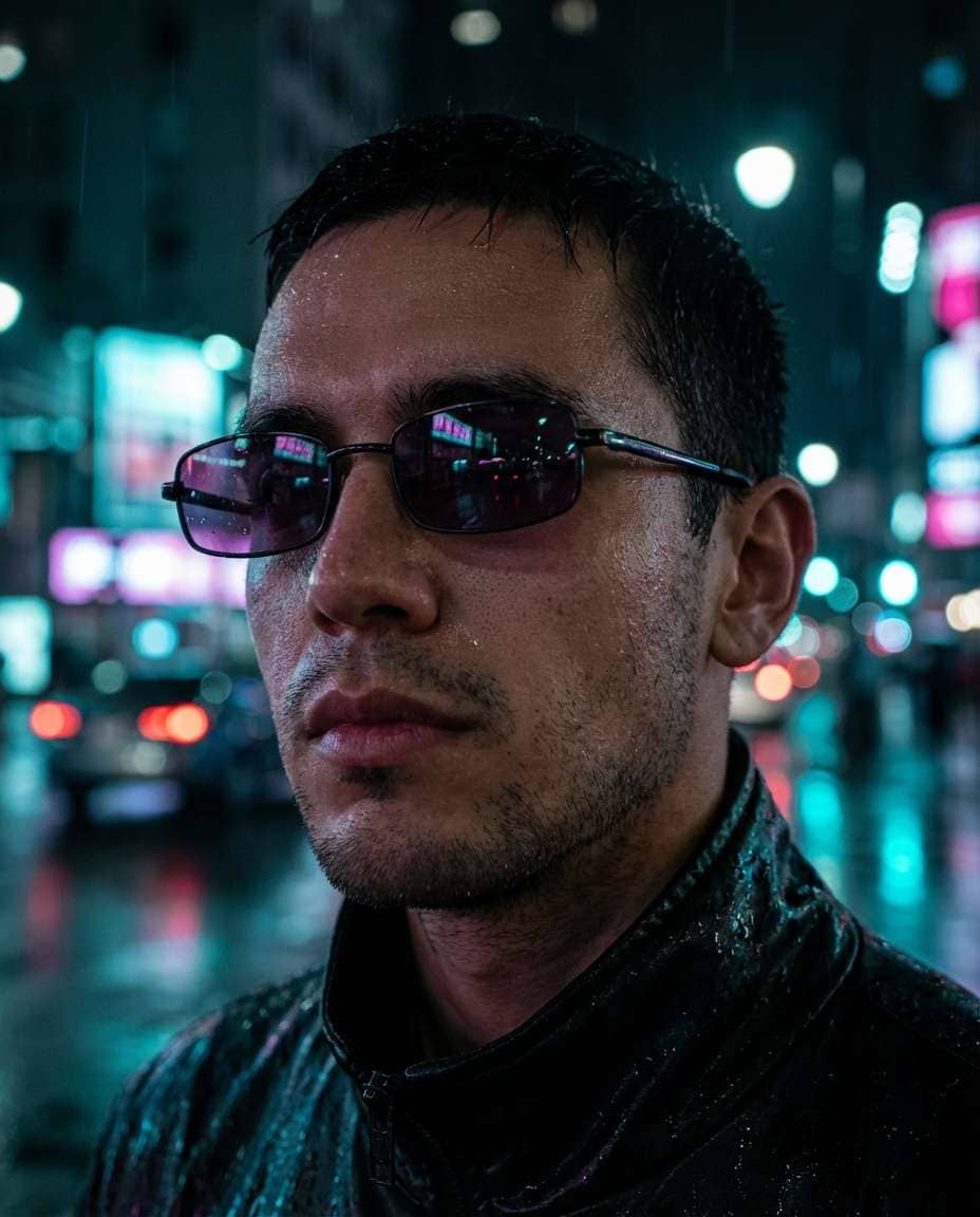 neon night portrait photo