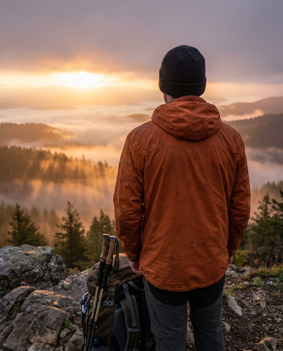 misty mountain hiker photo