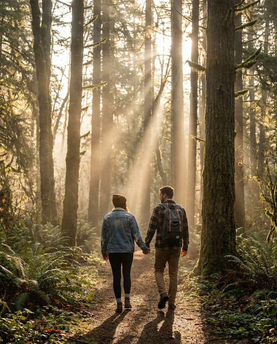 forest sunbeams walk photo