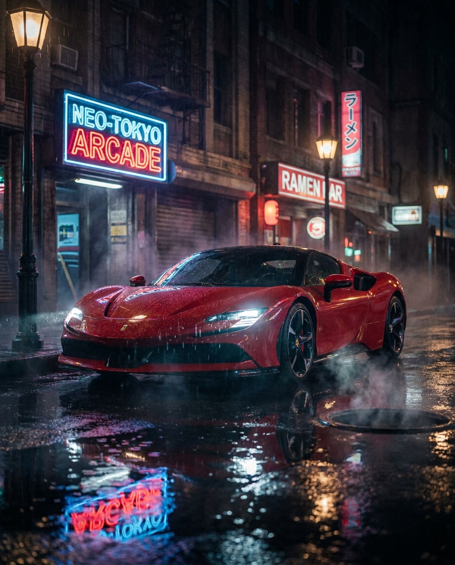 rainy street reflections photo