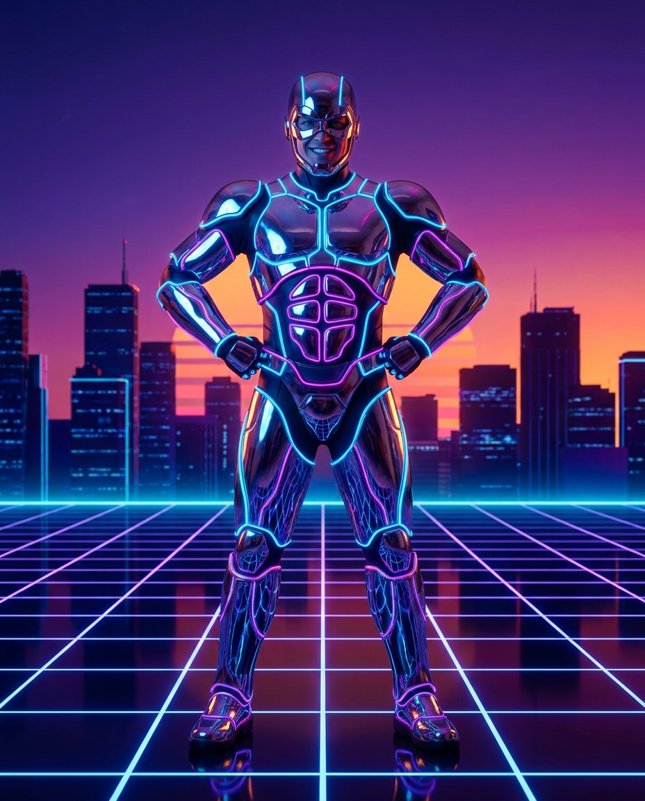synthwave power pose photo
