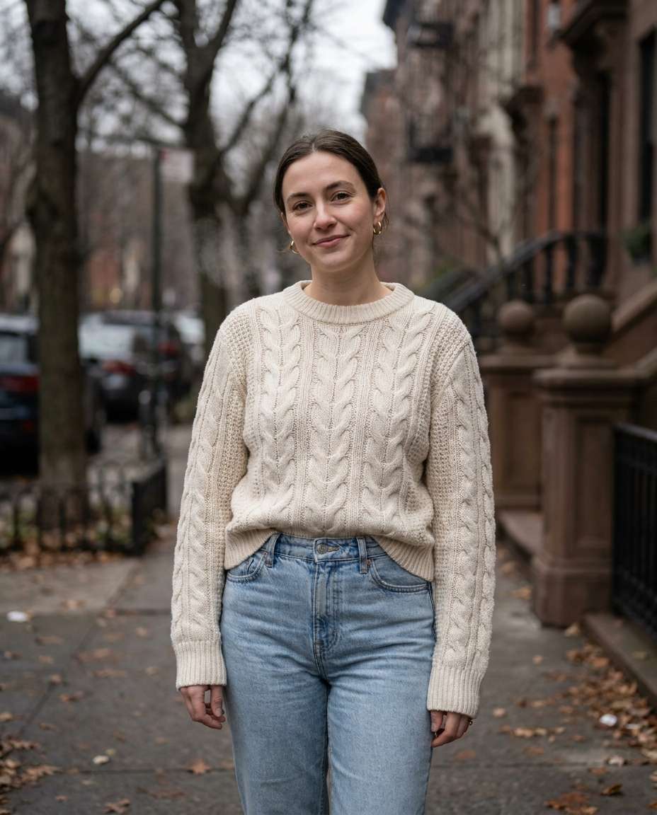 cream cable knit portrait photo