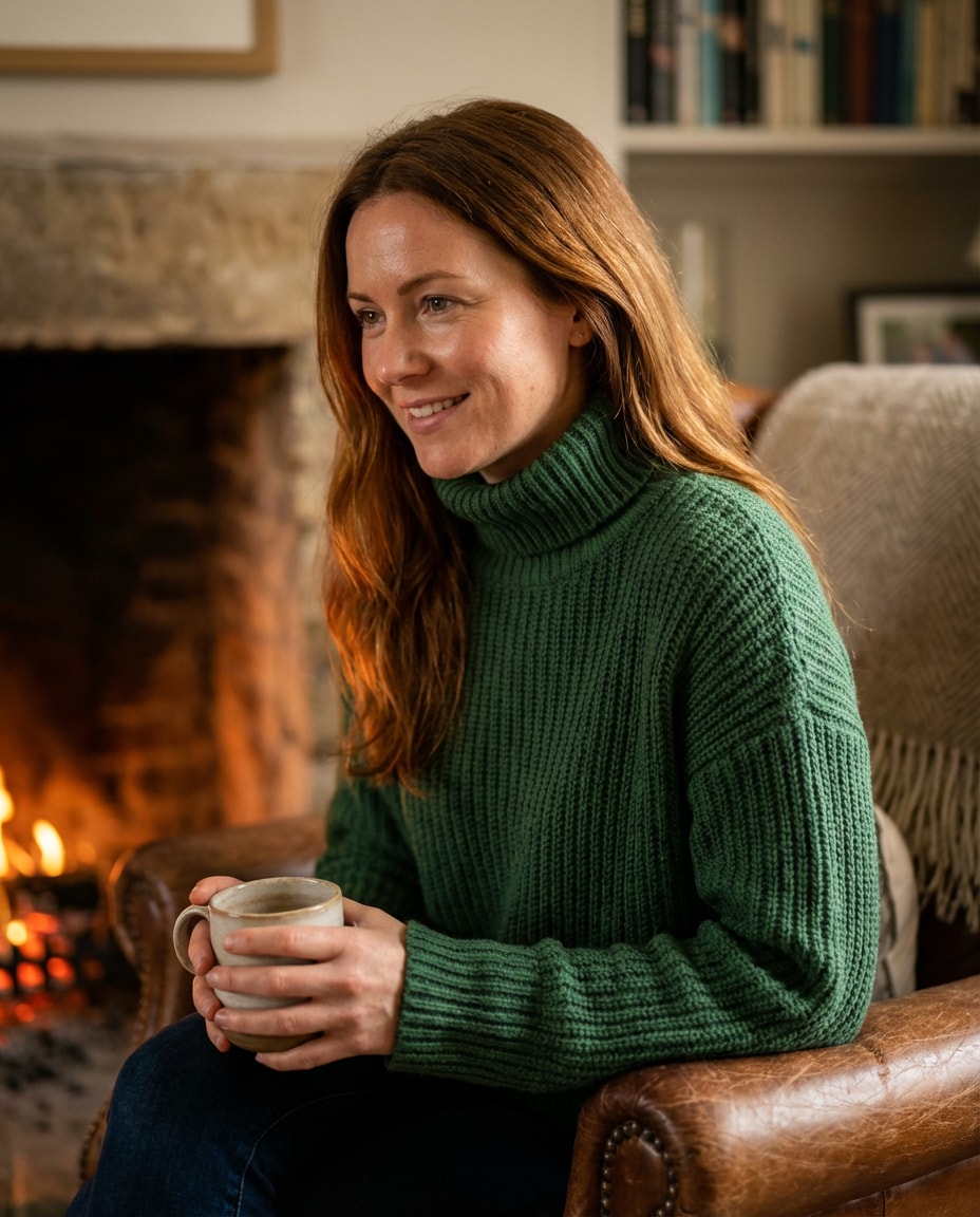 warm fireplace portrait photo