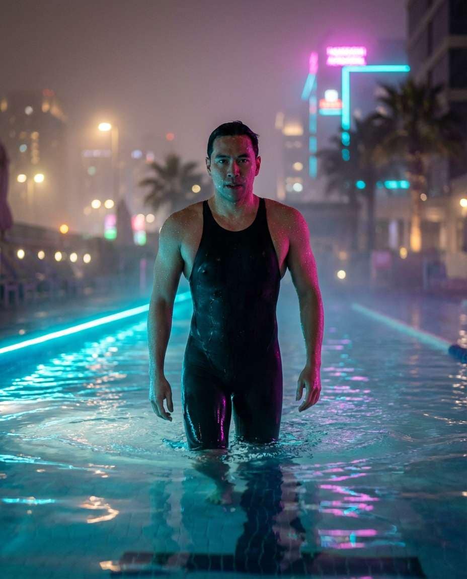 neon night swim photo