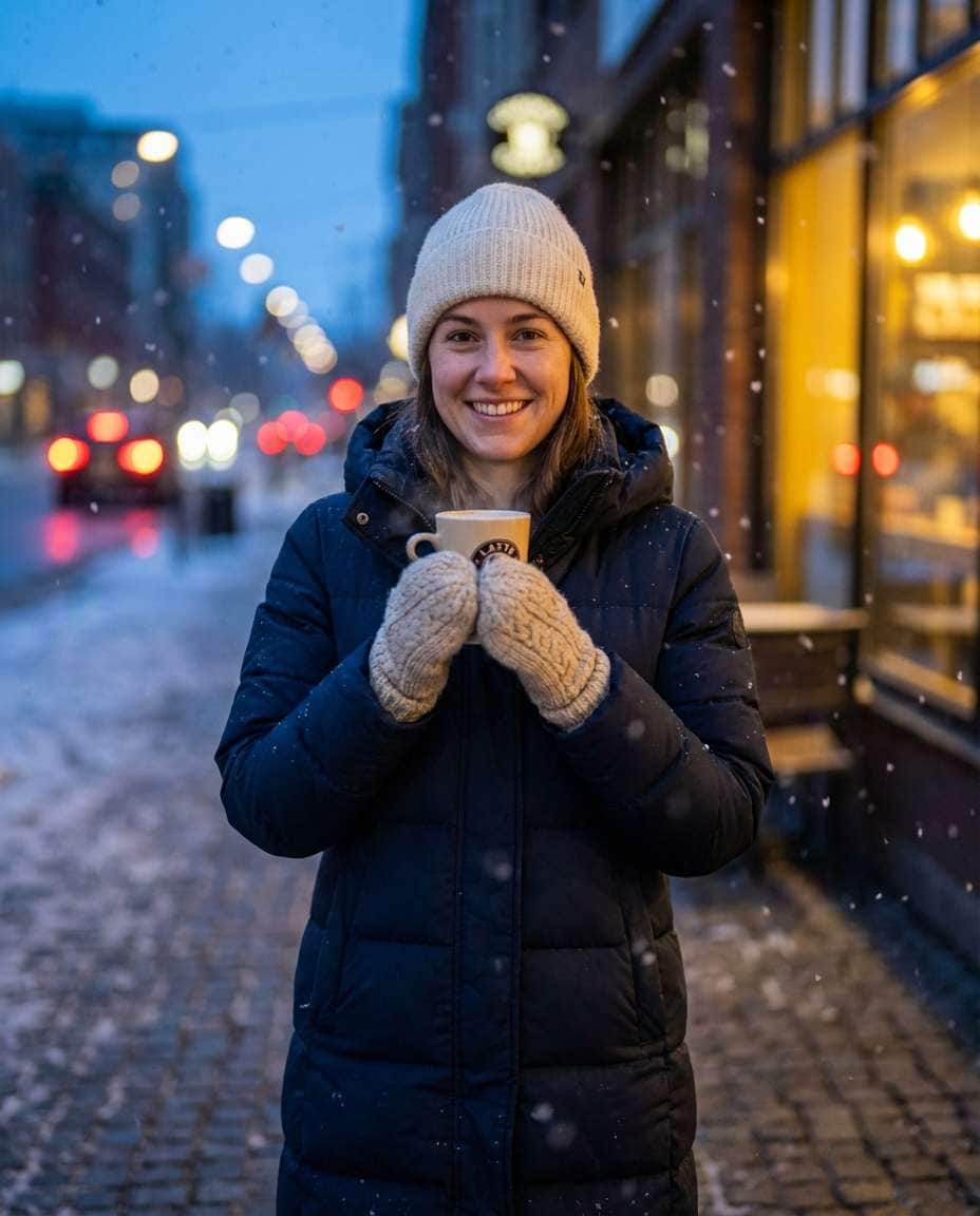 snowy street cafe photo