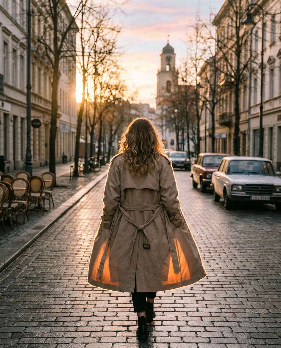 back view city walk photo