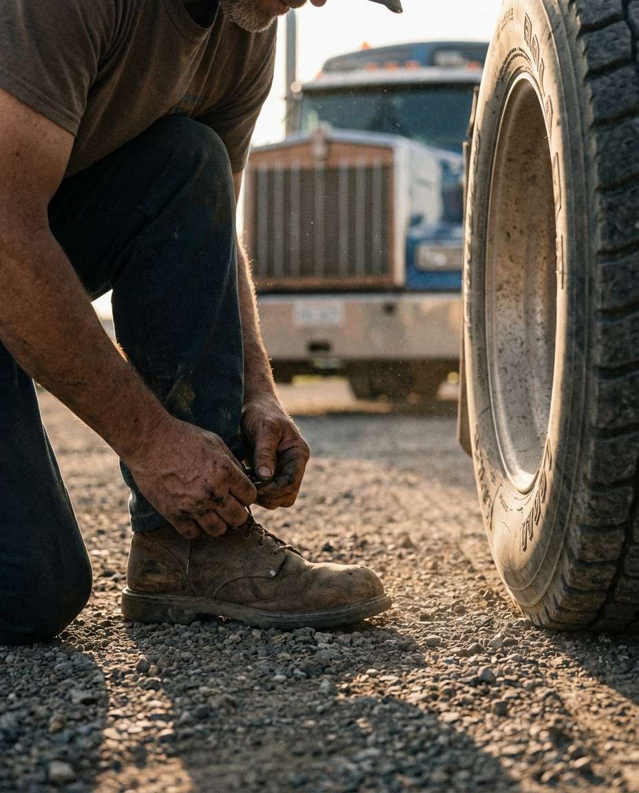 dusty work boots detail photo