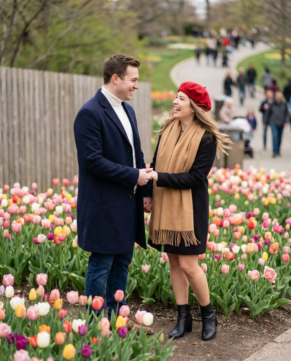 couple among tulips photo