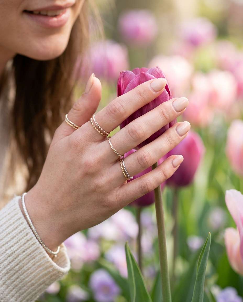 hands and petals macro photo