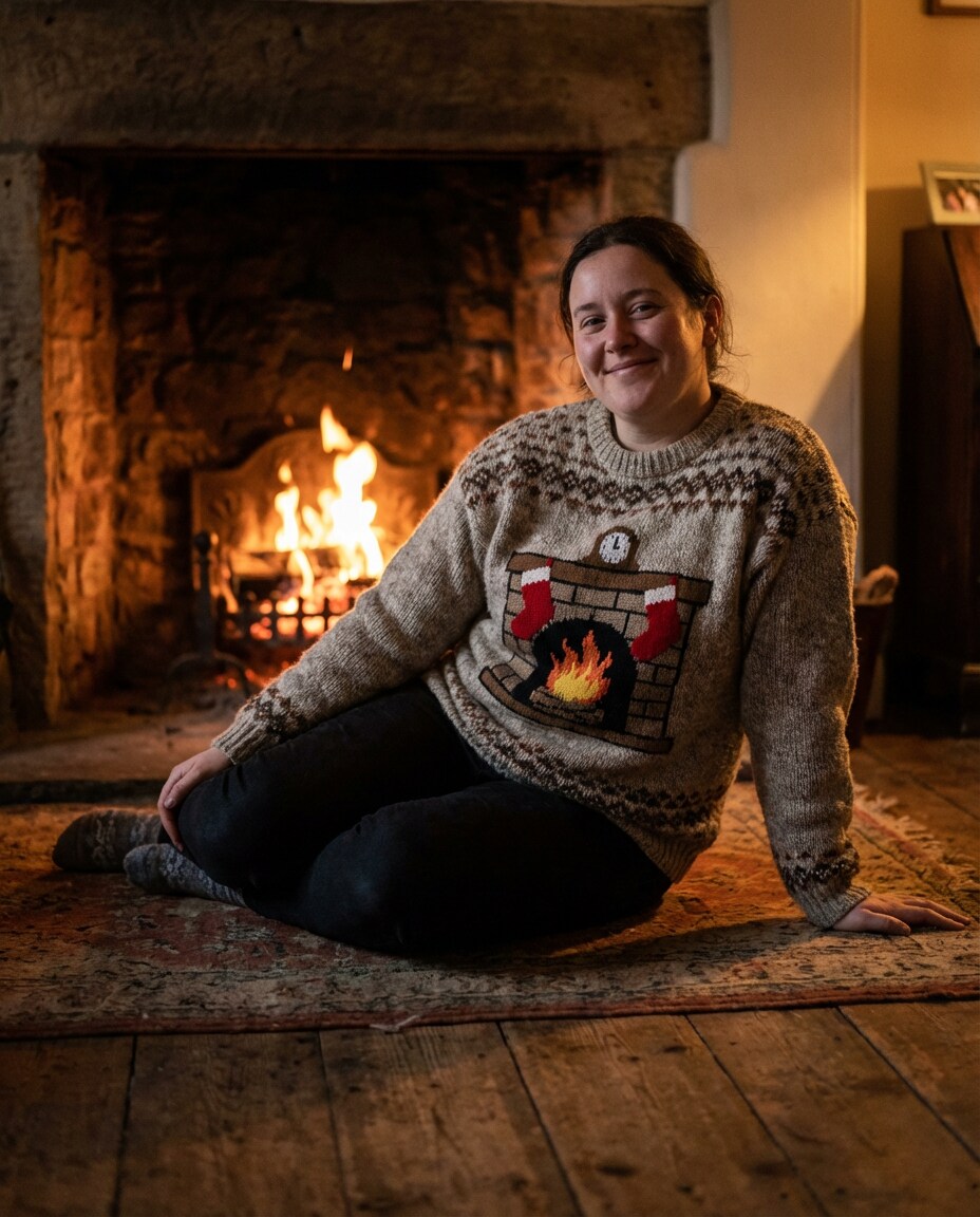 knitted fireplace scene photo