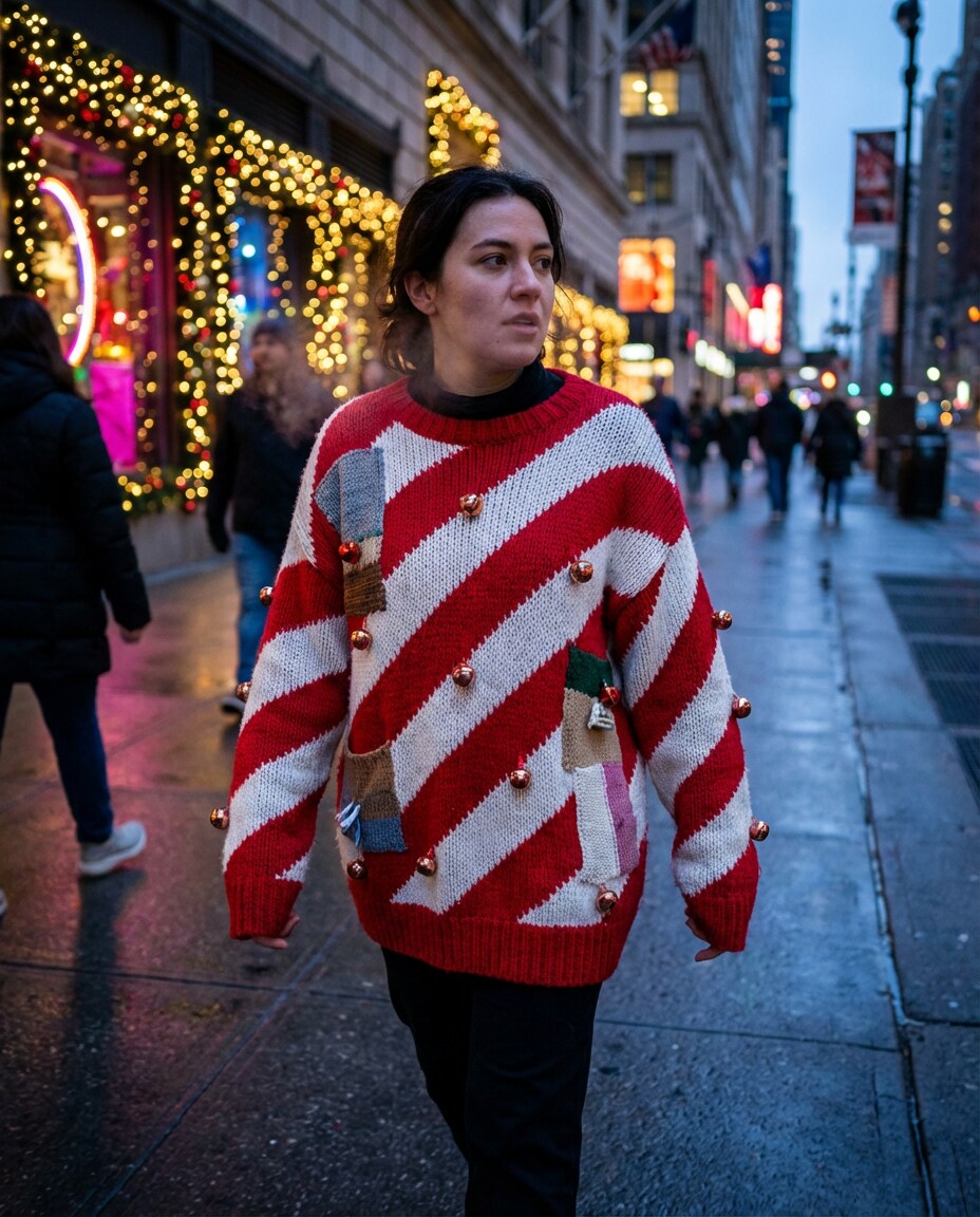 candy cane street style photo