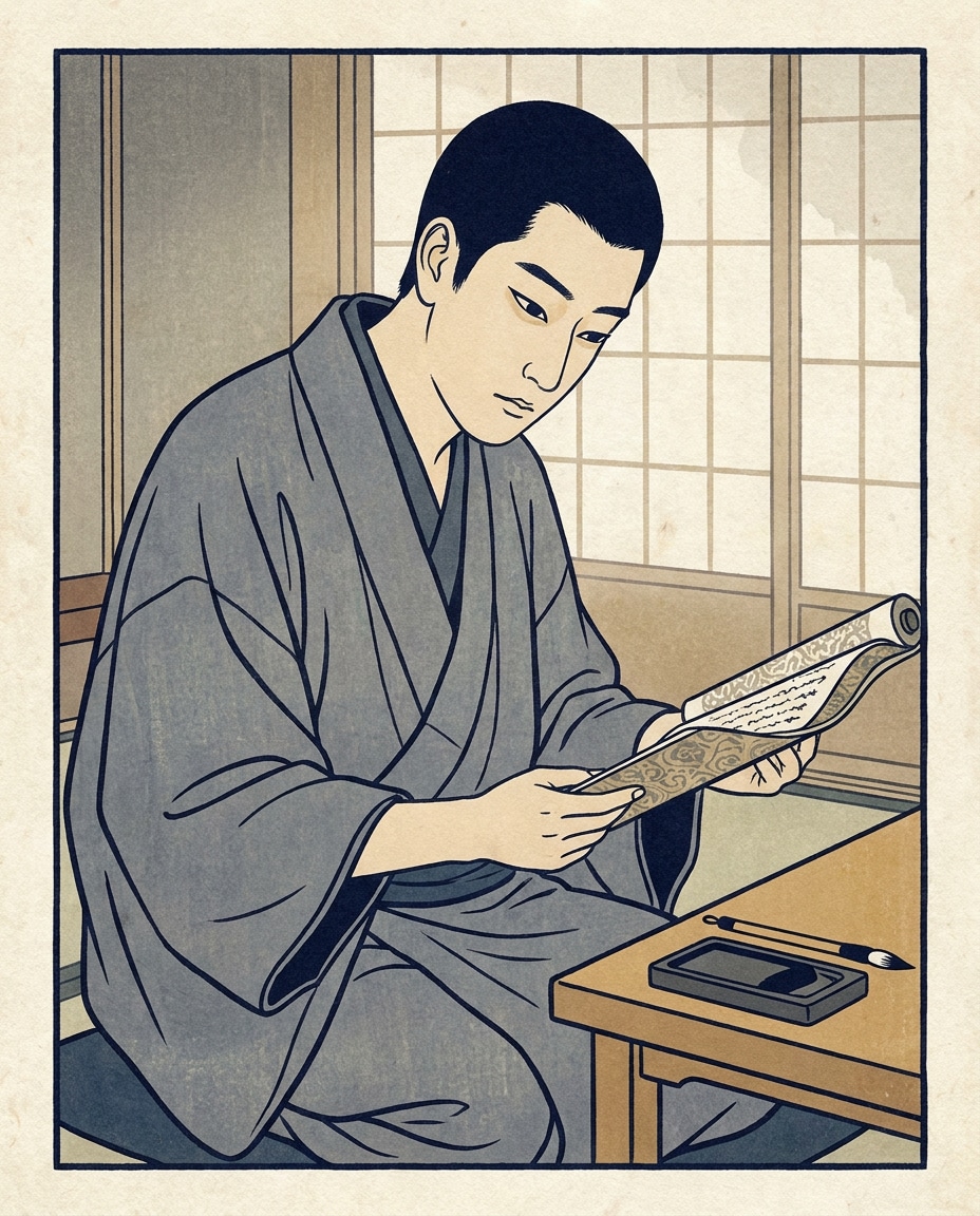 scholar reading scroll photo