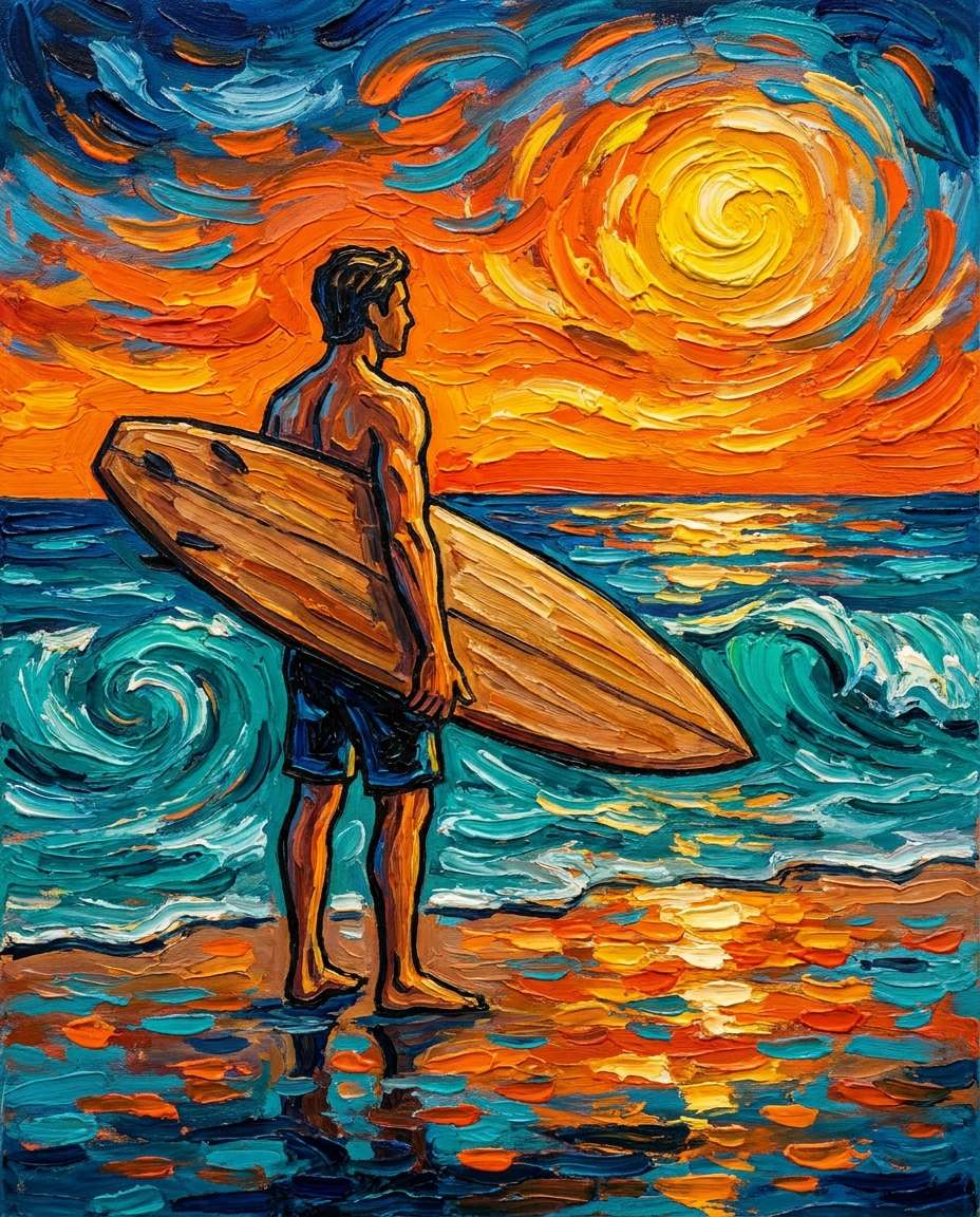 beach dusk surfer photo
