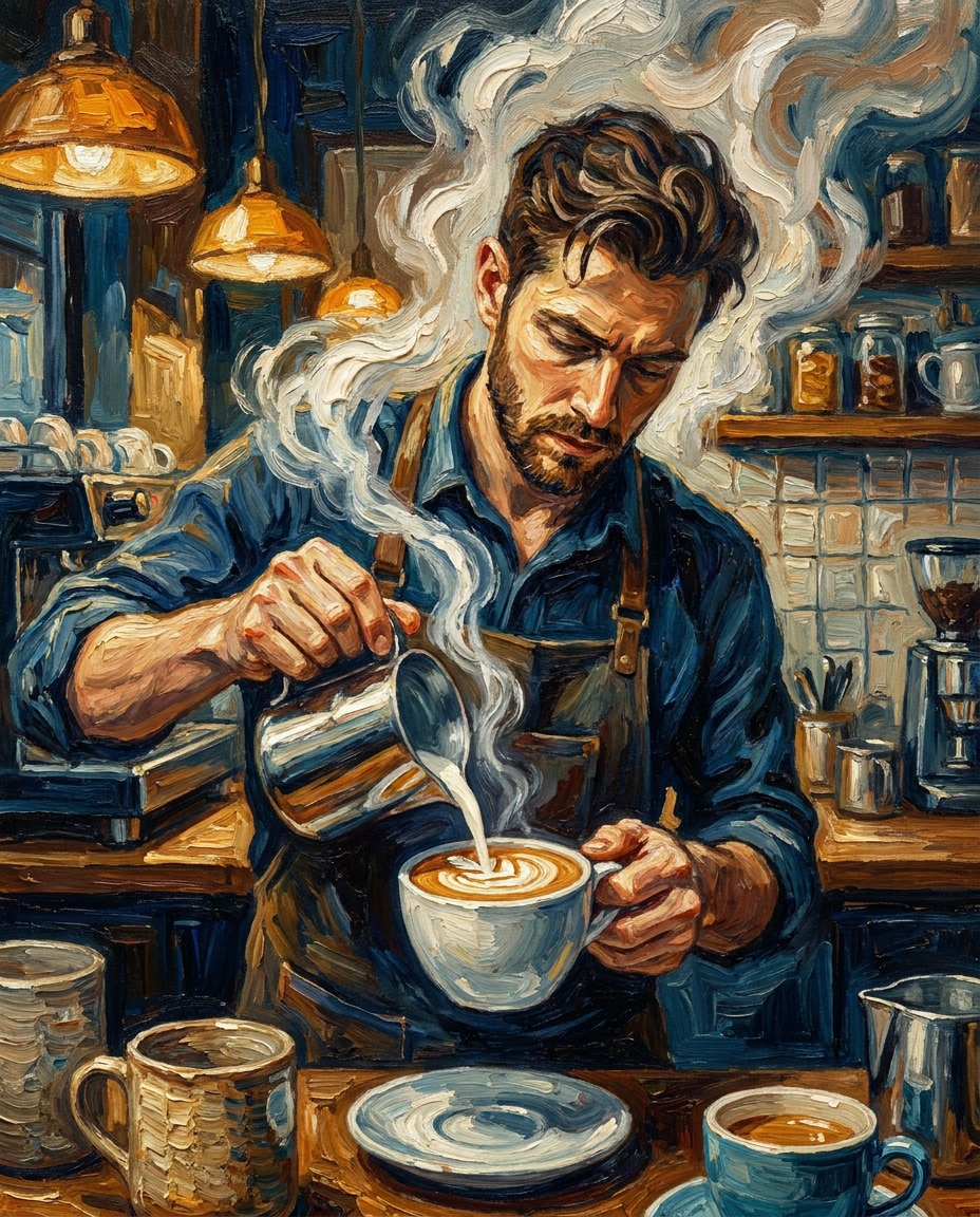 barista coffee glow photo