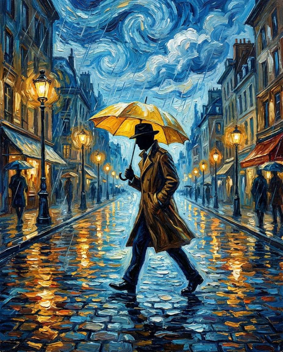 rainy umbrella street photo