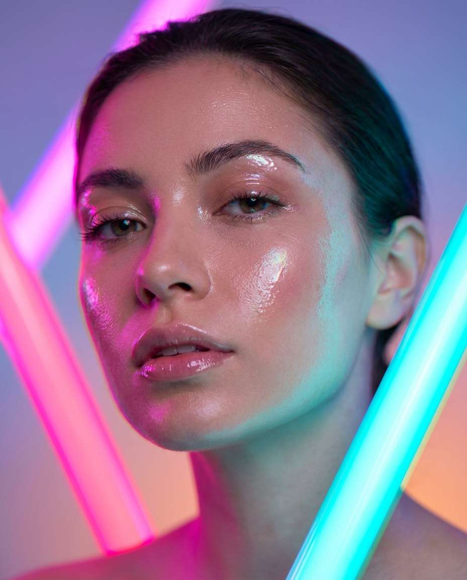 pink cyan beauty shot photo