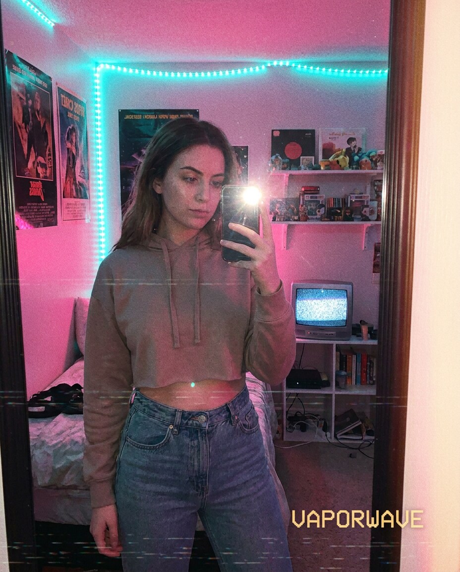 vhs bedroom selfie photo
