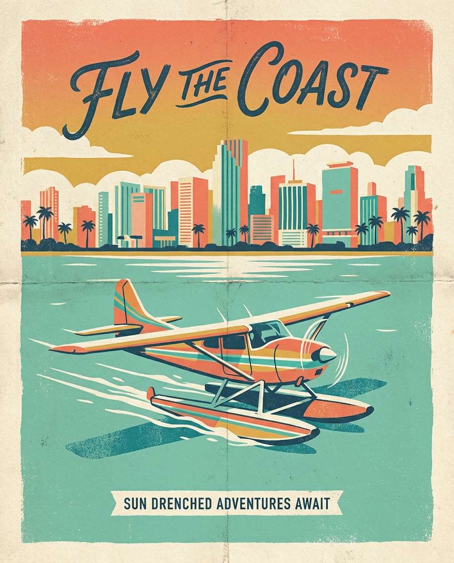 retro seaplane arrival photo