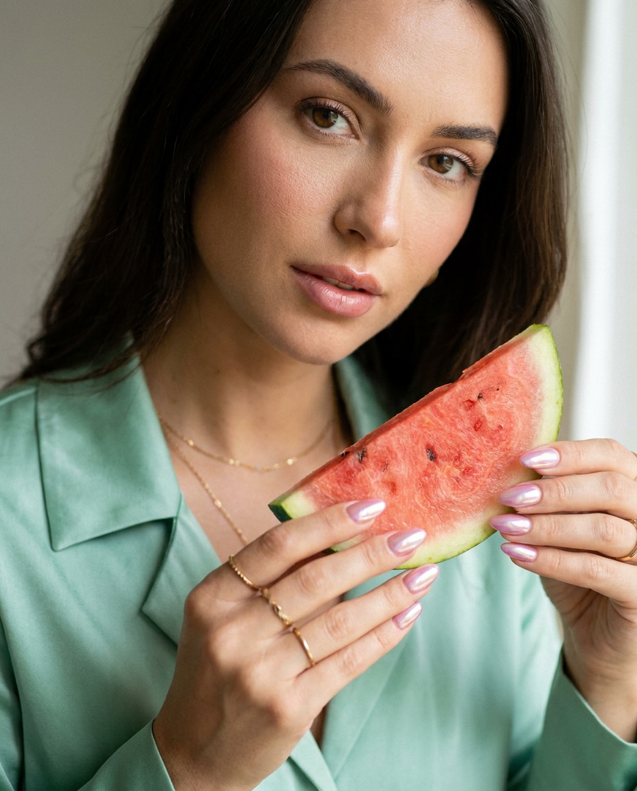 pink nails green rind photo