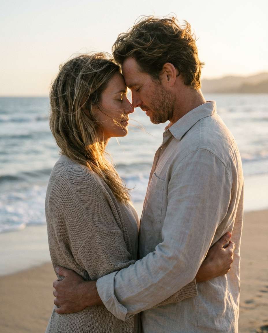 beach sunset embrace photo