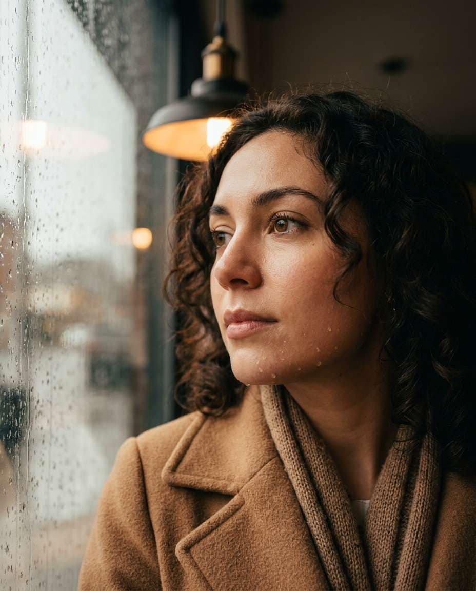 coffee shop window rain photo