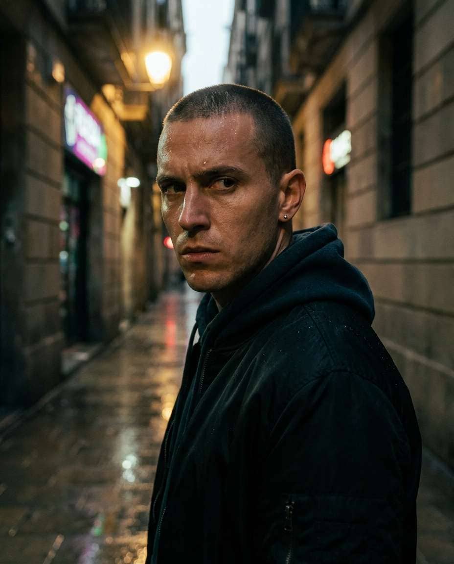 cinematic alley portrait photo