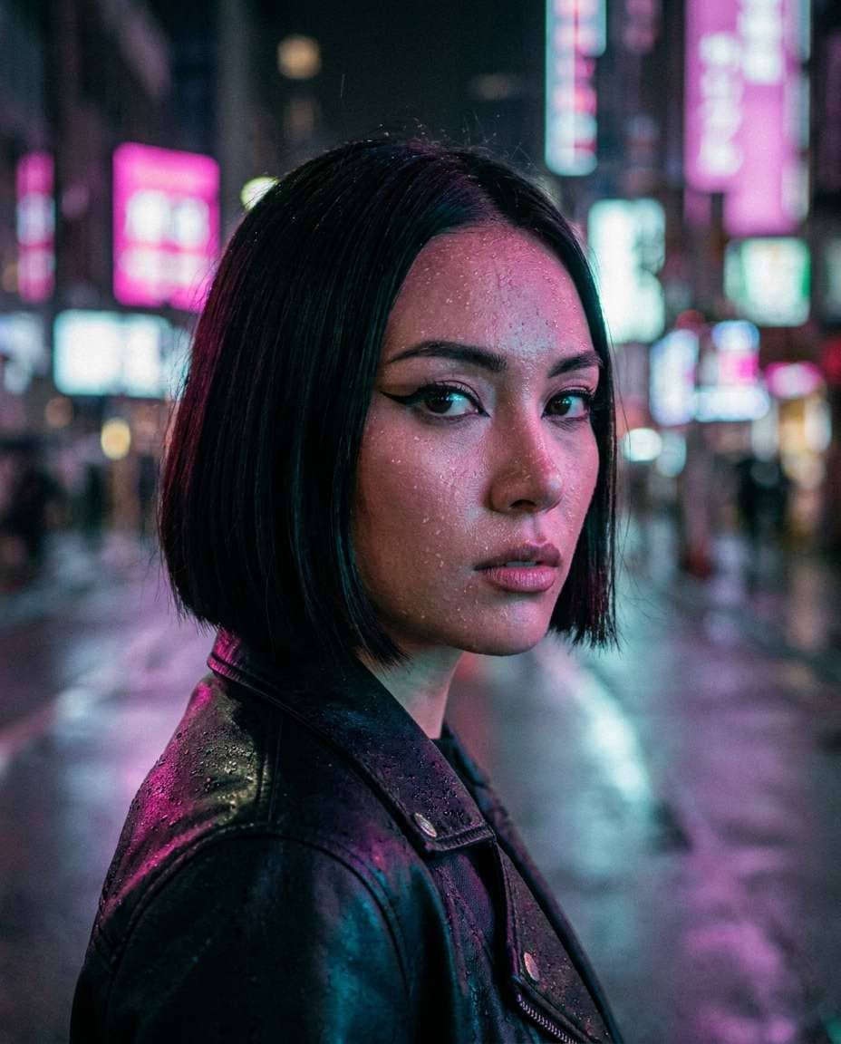 neon night close portrait photo