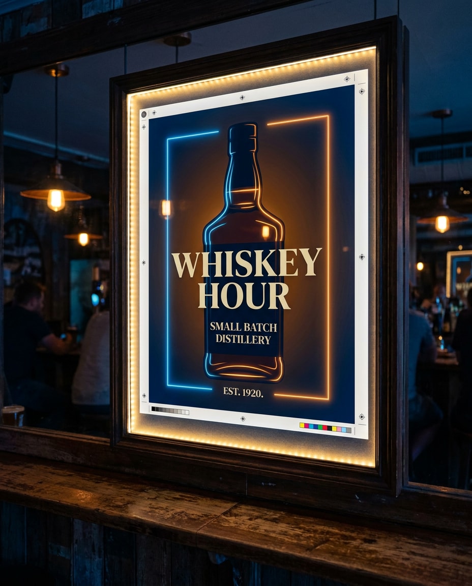nighttime neon bar print photo