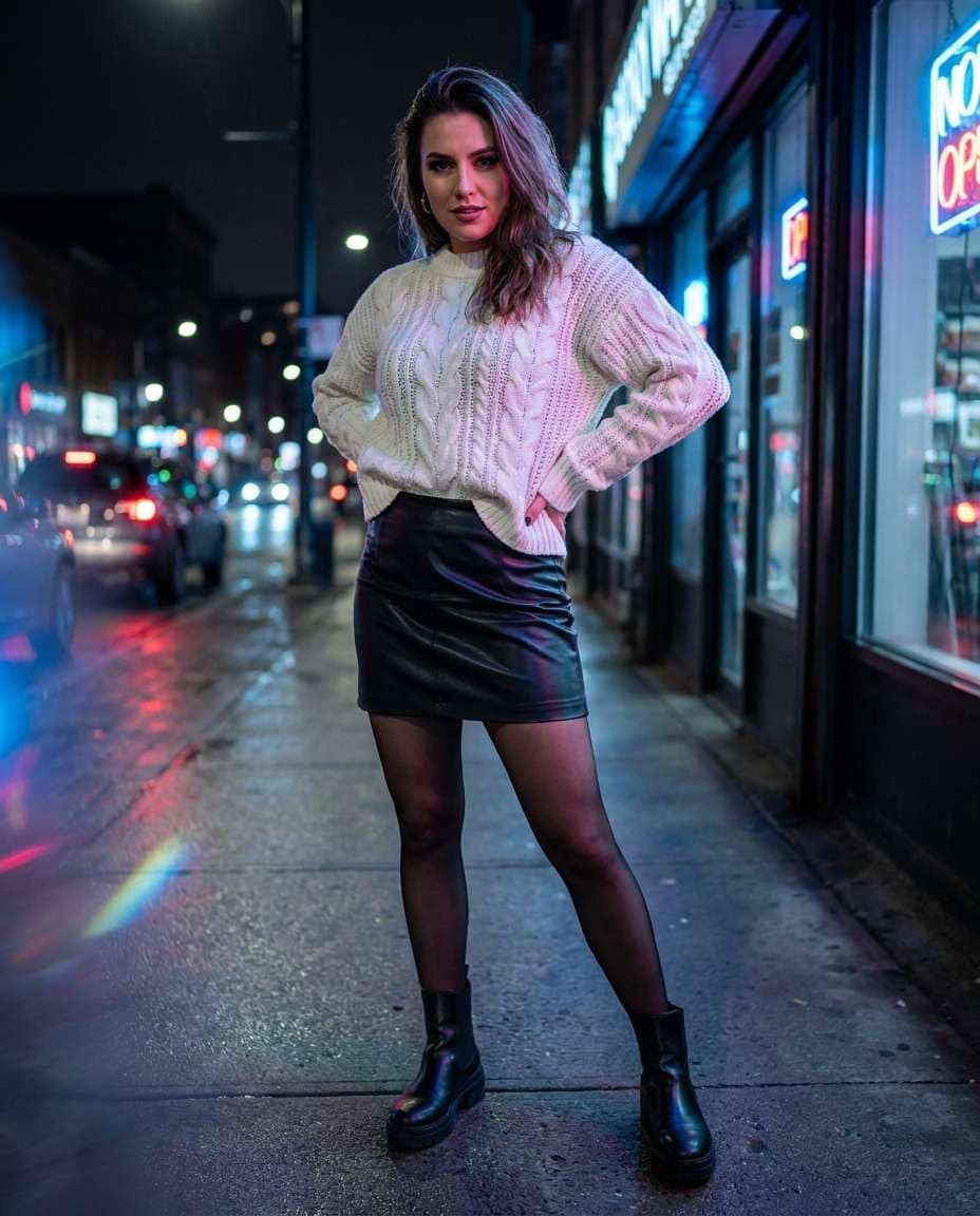 leather skirt contrast photo