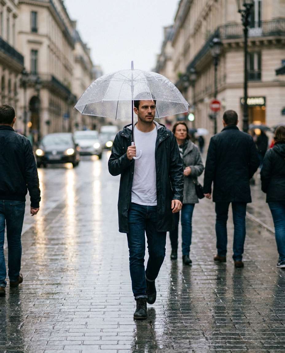 rainy street umbrella photo