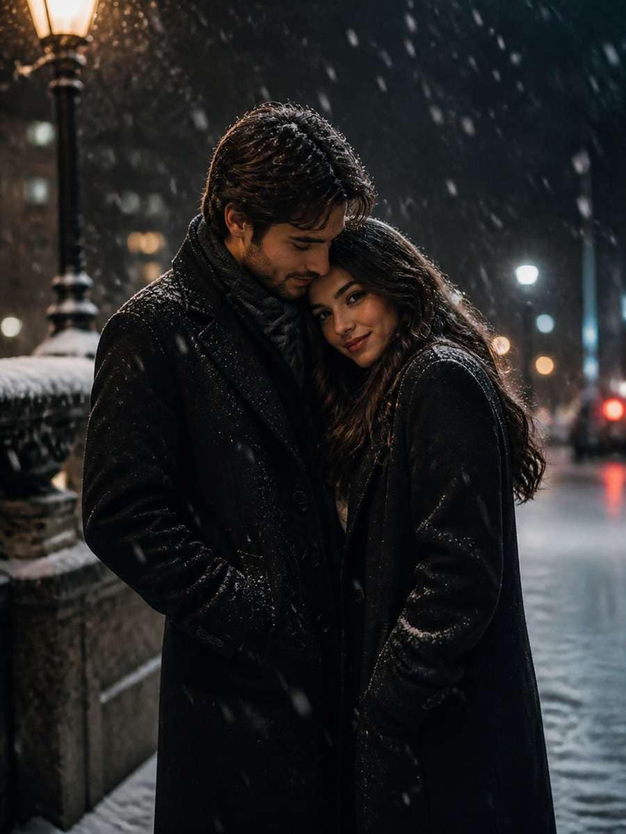Cinematic Night Snow Scene photo