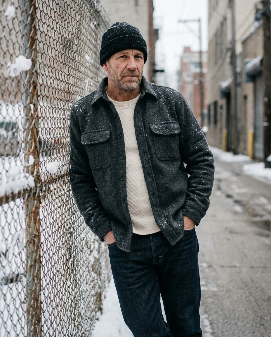 beanie and overshirt photo