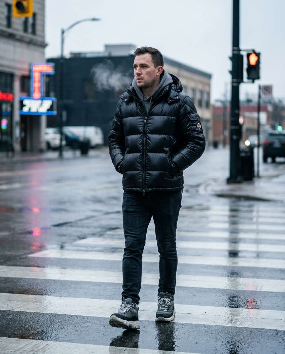 glossy puffer street photo