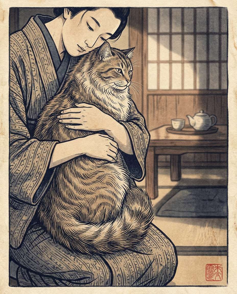 cat owner cuddle photo